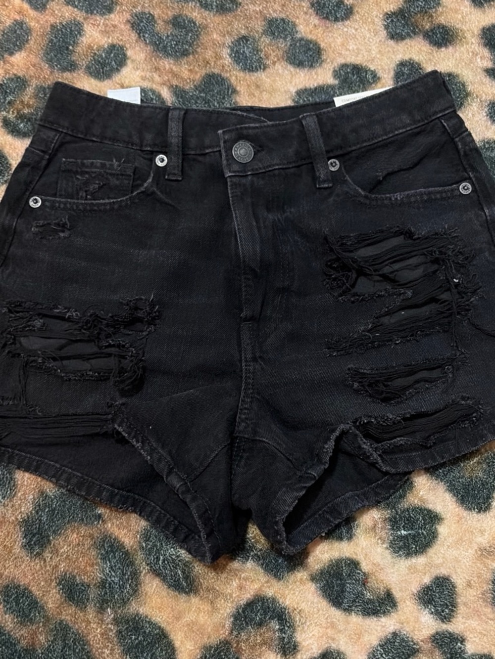 American Eagle Outfitters Black Distressed High-Rise Denim Shorts